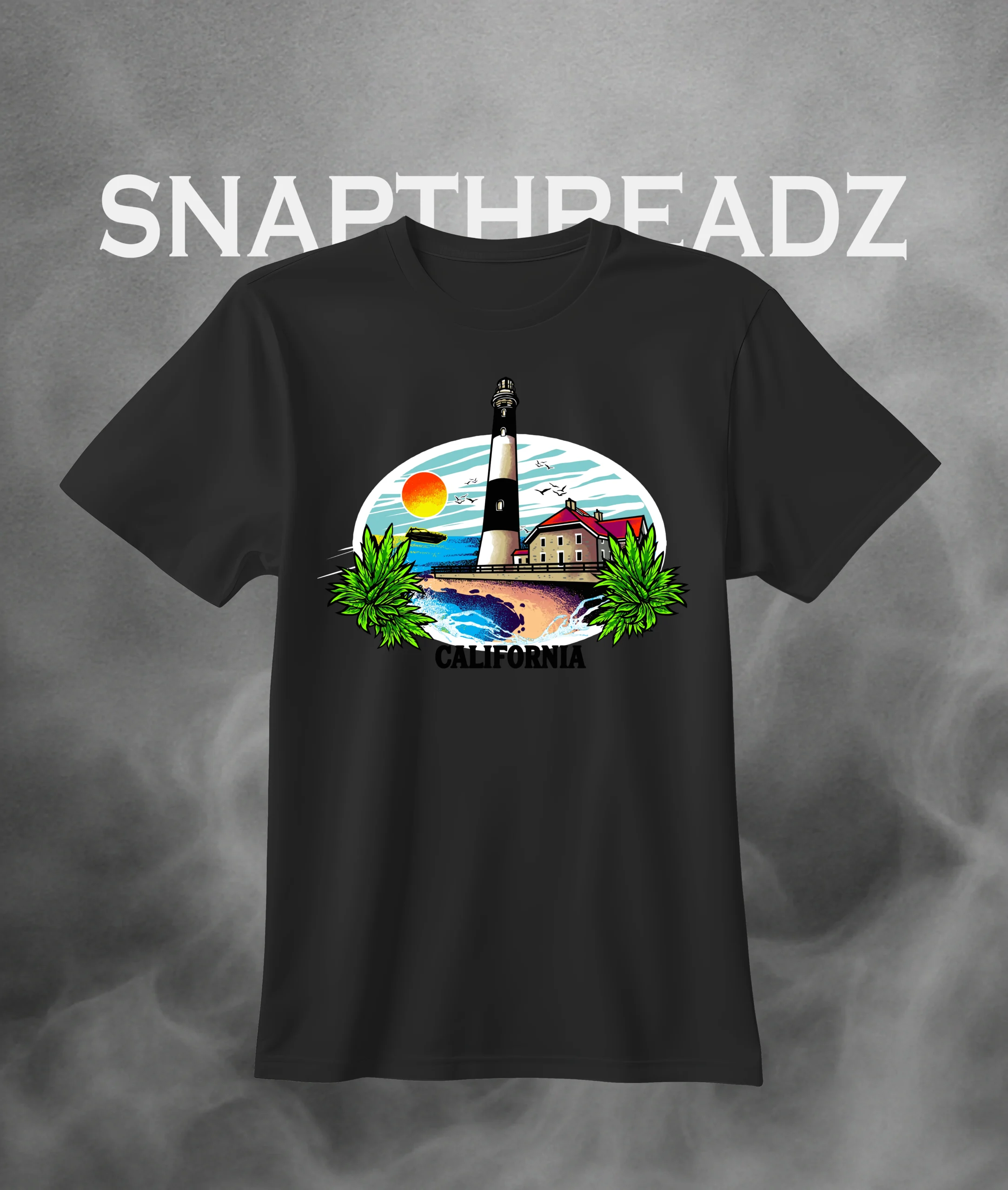 California Lighthouse Coastal Sunset Tee - Image 2