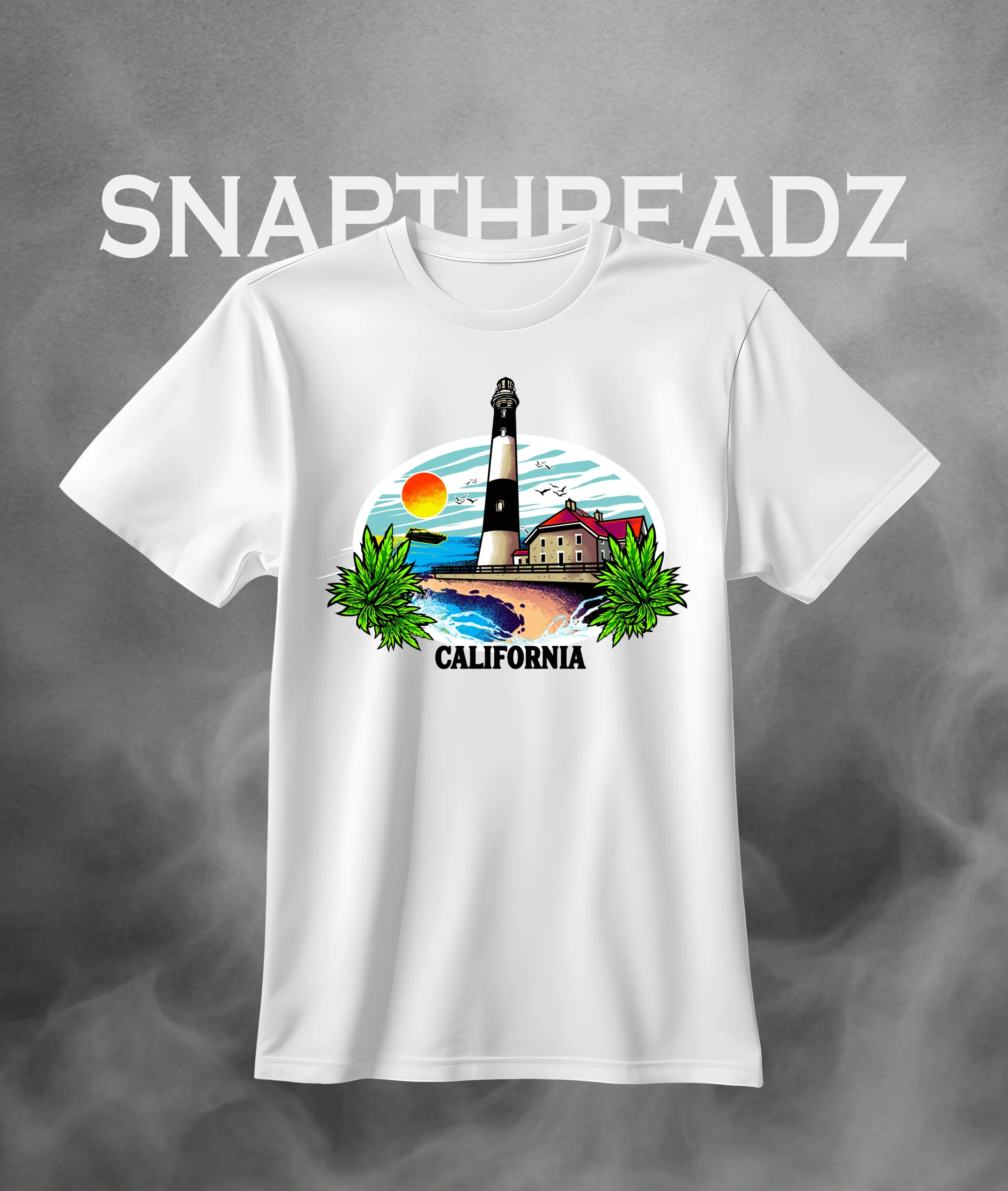 California Lighthouse Coastal Sunset Tee