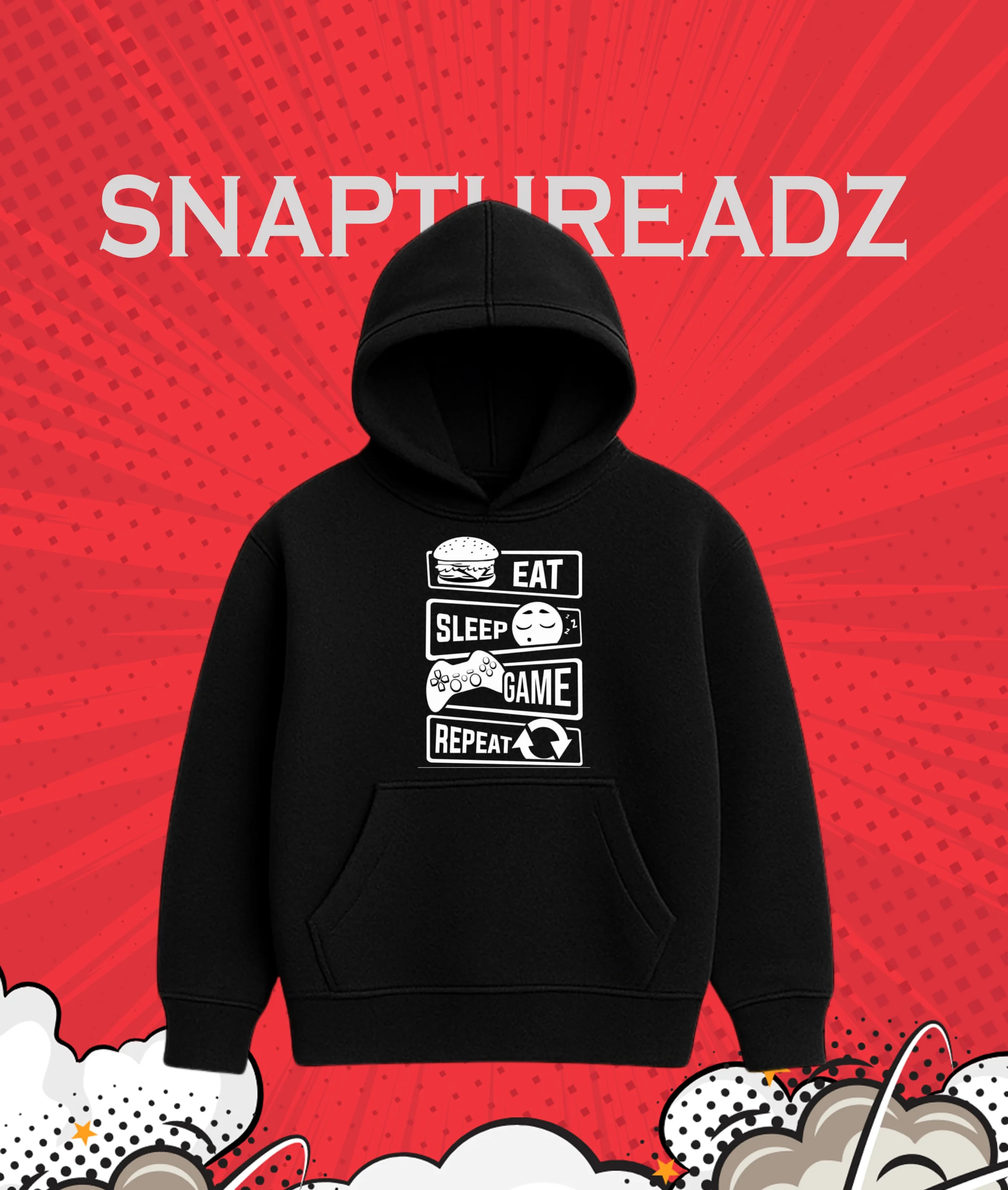 Eat Sleep Game Repeat Gamer Hoodie 380 GSM - Image 3