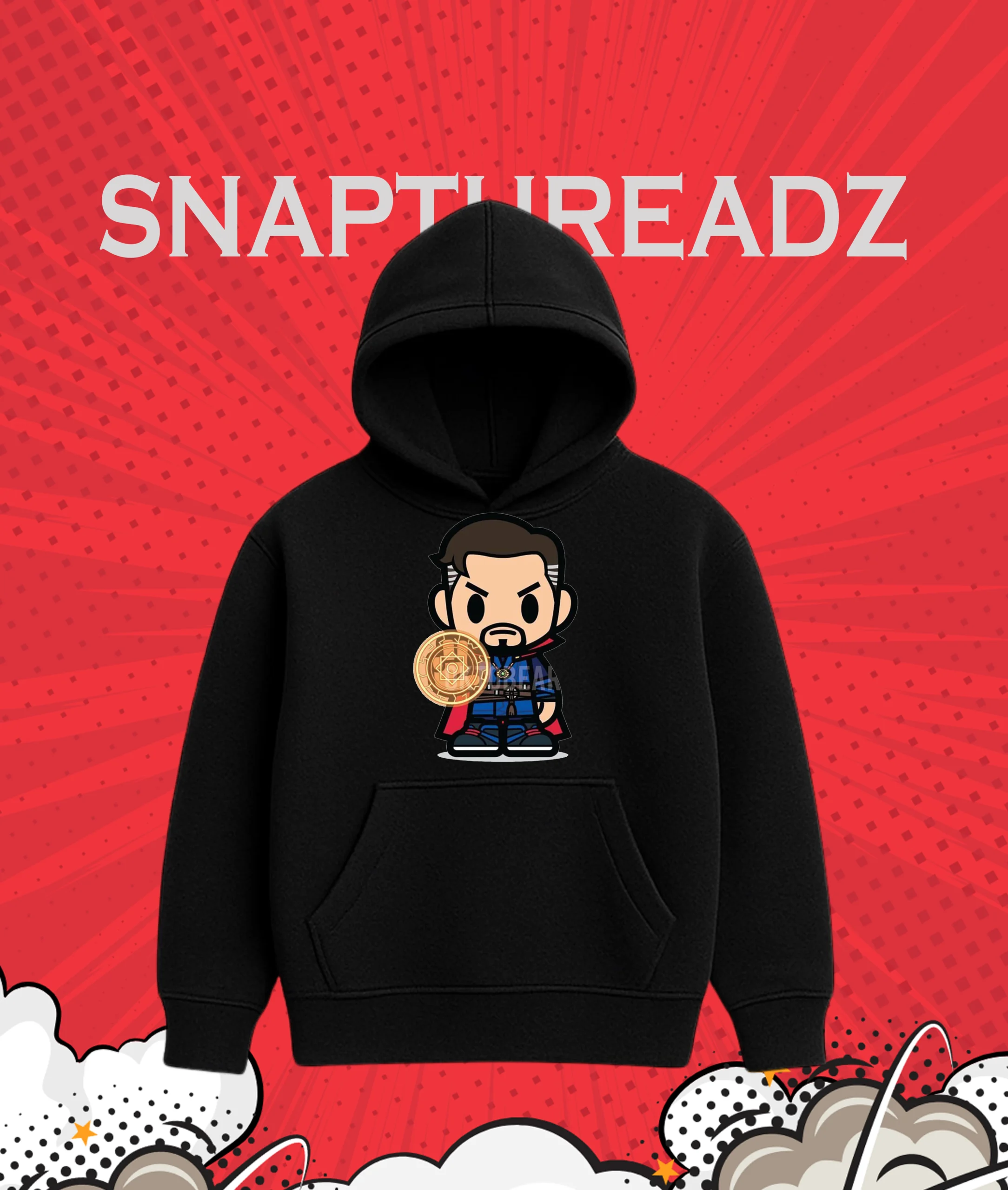 Dr. Strange Chibi Illustration Black Hoodie