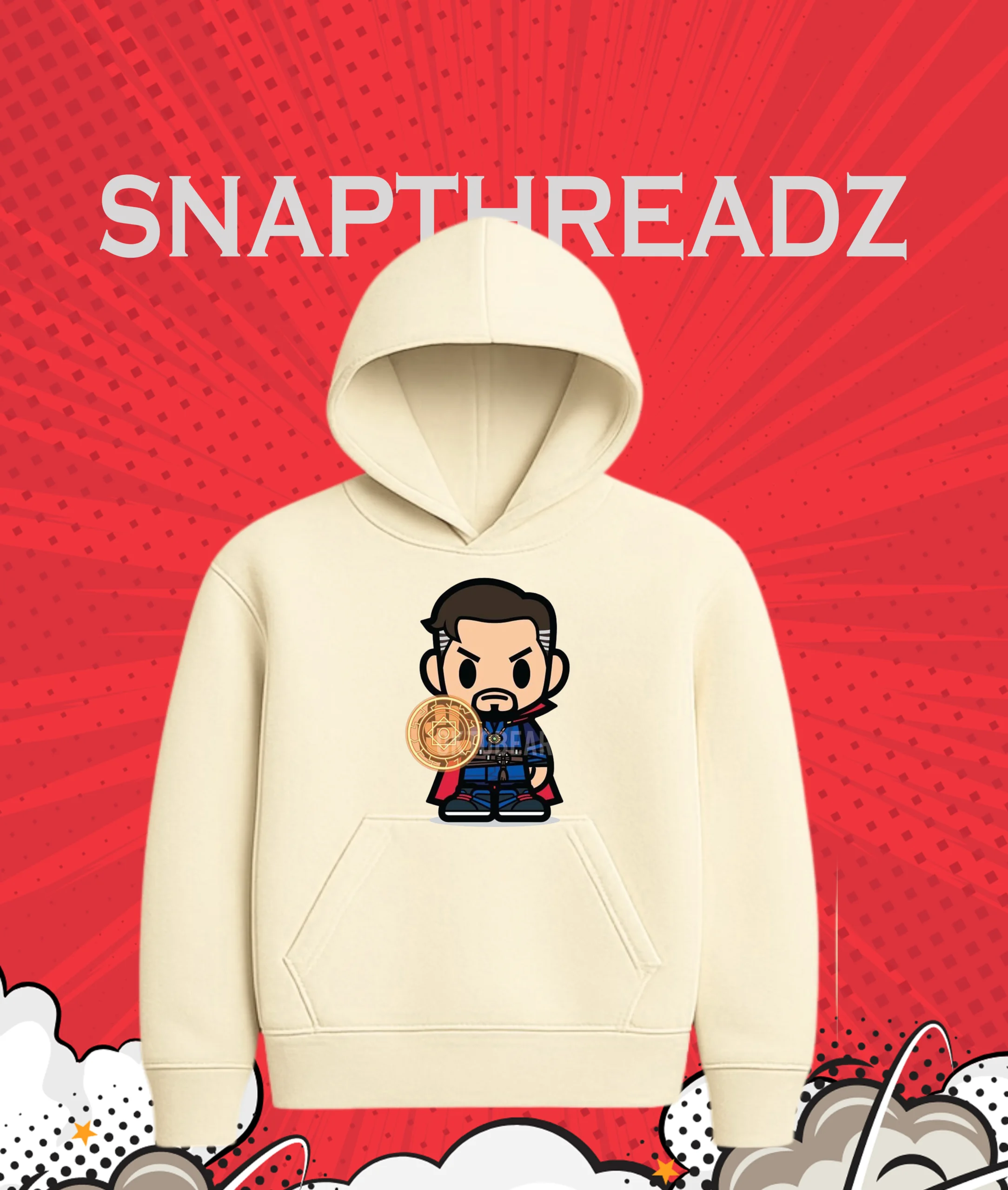 Dr. Strange Chibi Illustration Black Hoodie - Image 3